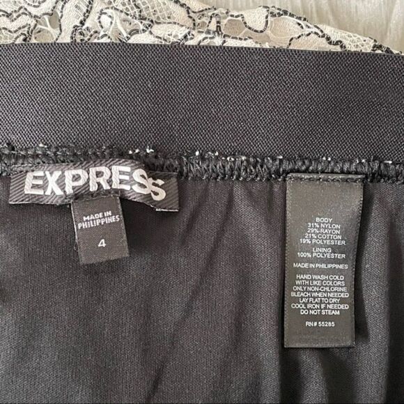 Express Lace Floral Pencil Slit Midi Work Office Skirt Black/ White 4 NEW - Picture 6 of 6